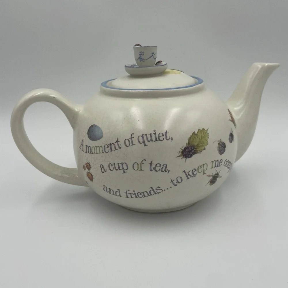 90s Cottagecore Teapot with Birds Vtg Marjolein Bastin Nature Friendship Poem